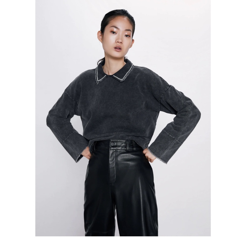 NWT Zara Embellished Peter Pan Sweatshirt Top